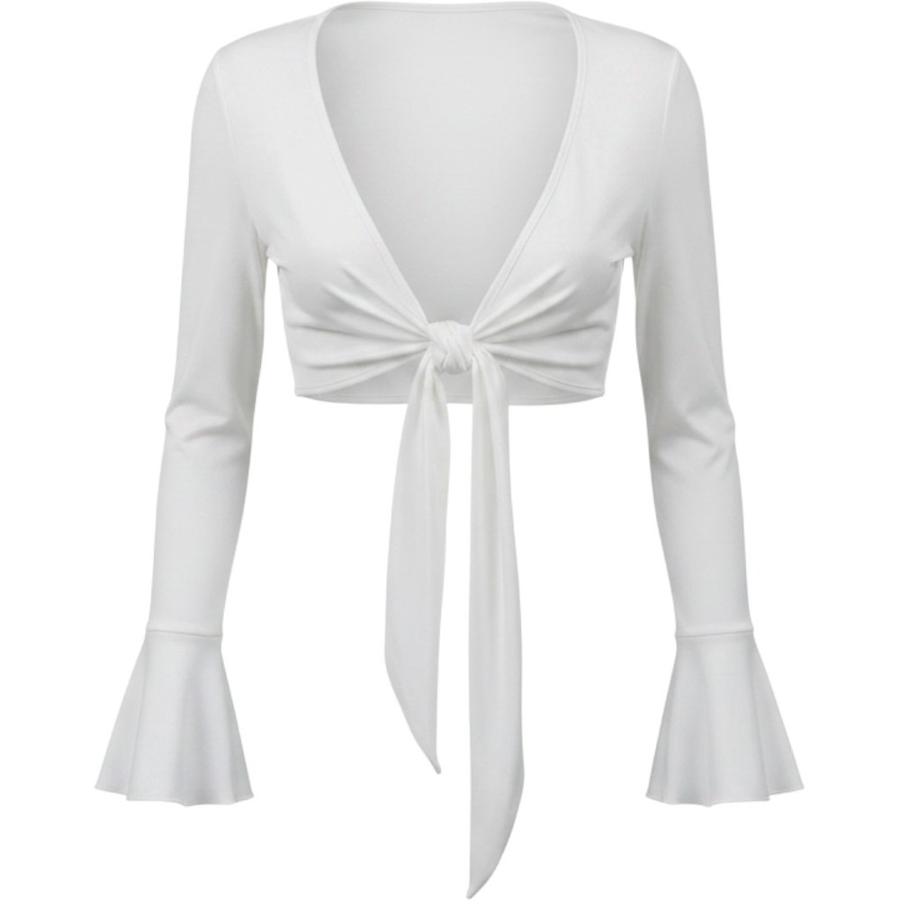 SHEIN Tie Front Crop Top Womens XS White Bell Sleeve Bolero Cardigan